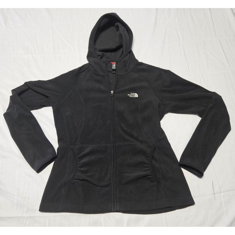 The North Face Fleece Hoodie Womens Large Black Full Zip Thumbholes Jacket